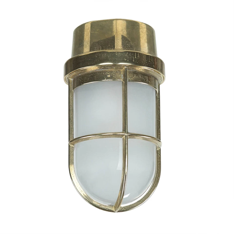 Wetterfeste Außenleuchte aus Messing satiniertes Glas IP44 Schiffslampe Decke - Bild 2 von 4