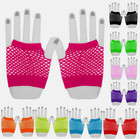 Ladies Fishnet Gloves Short Fingerless Neon Party Dance 70s 80s Women Kids Rave