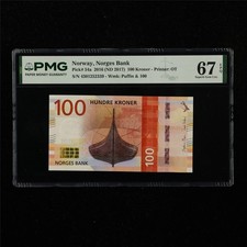 2016 Norway Norges Bank 100 Kroner Pick#54a PMG 67 EPQ Superb Gem UNC 09