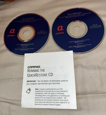 Vintage 2001 COMPAQ Computer QuickRestore CD 1&2 VHTF