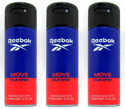 Reebok MOVE YOUR SPIRIT Deo Spray Deodorant Bodyspray Herren Deospray 3 x 150ml