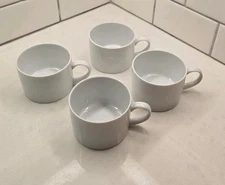 Crate & Barrel Aspen White Coffee Mugs Tea Cups White 8 oz Flat Bottom Set Of 4