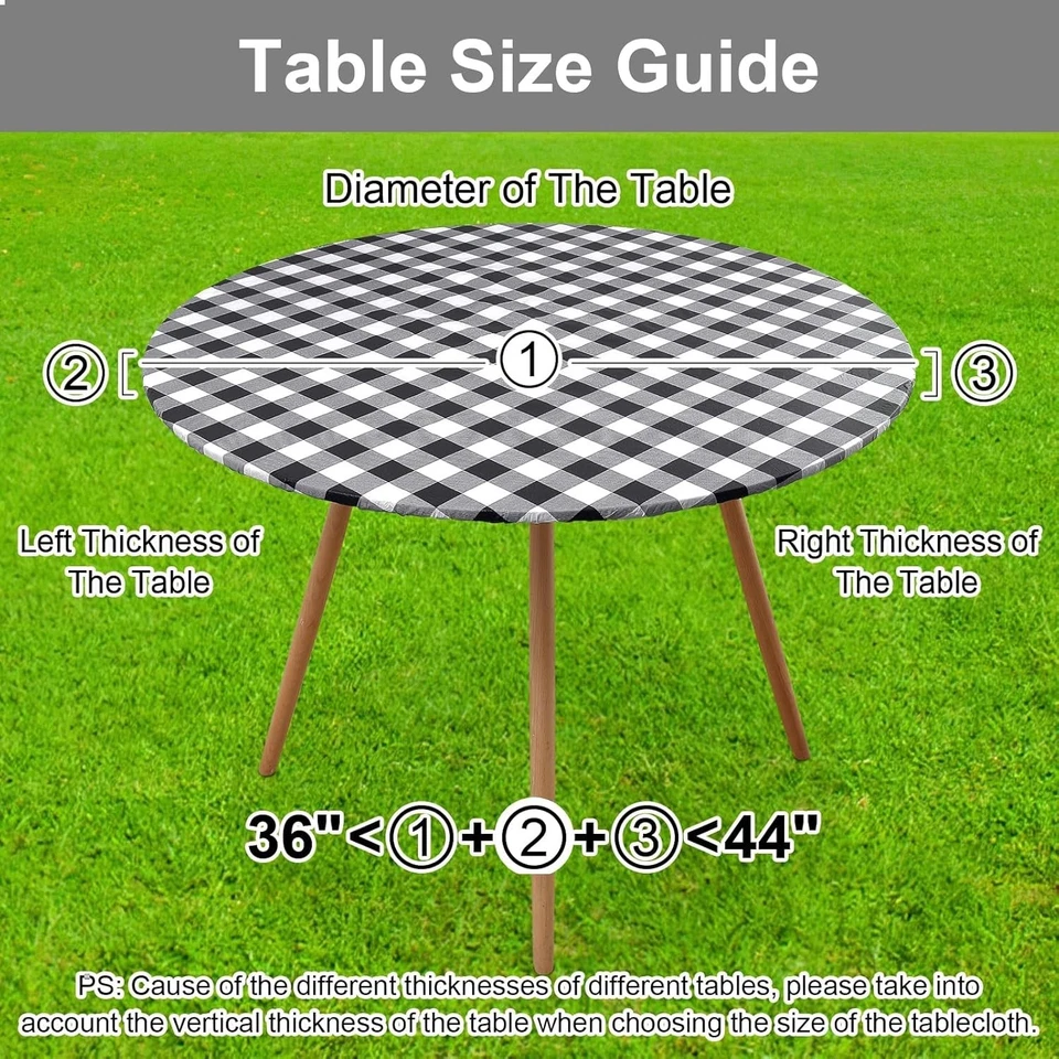 round Picnic Table Cloth, Elastic Waterproof Fitted Vinyl Tablecloth for 36"-44" - Image 3 of 4