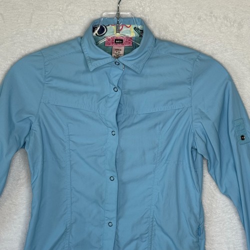 REI Hiking Camping Shirt Girls Size Small 8 Blue Outdoor Button Long Sleeve - Picture 3 of 19
