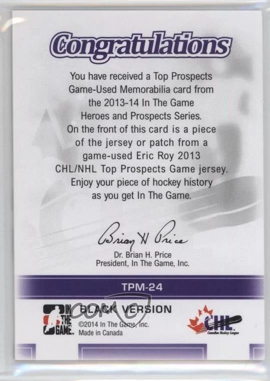 2013 ITG Heroes and Prospects Black Jersey Montreal Card Show 1/1 Eric Roy 2a8 - Image 2 of 3