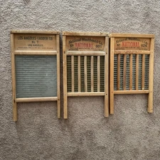 3 PACK LOT! Vintage Laundry Washboard Set, National Wash Board Co, LA Ladder