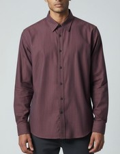 Ben Sherman Mens Pinstripe Button Down Dress Shirt In Burgundy Slim Fit