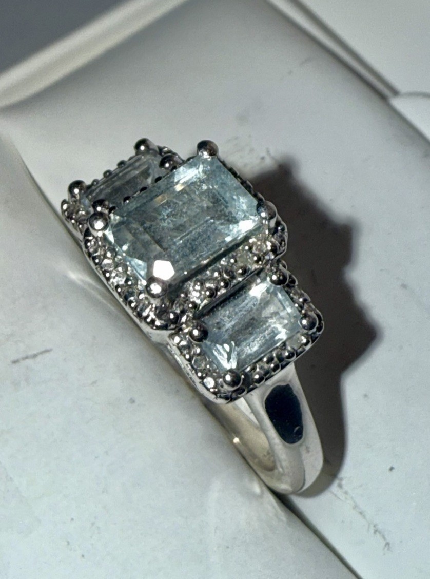 ESTATE Solid Sterling Silver Emerald-Cut Natural … - image 2