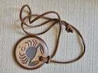 Vtg Handmade POTTERY Zodiac Astrology CANCER Sign 2.5" W 30" Leather Necklace