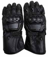 Custom Made Black Leather Motorcycle Gloves Hard Knuckle Racing Gauntlet Premium