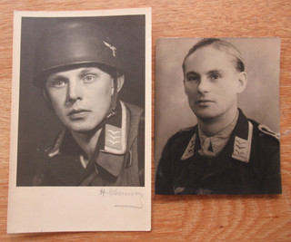 2 alte Fotos / Portrait Foto Fallschirmjäger mit Stahlhelm