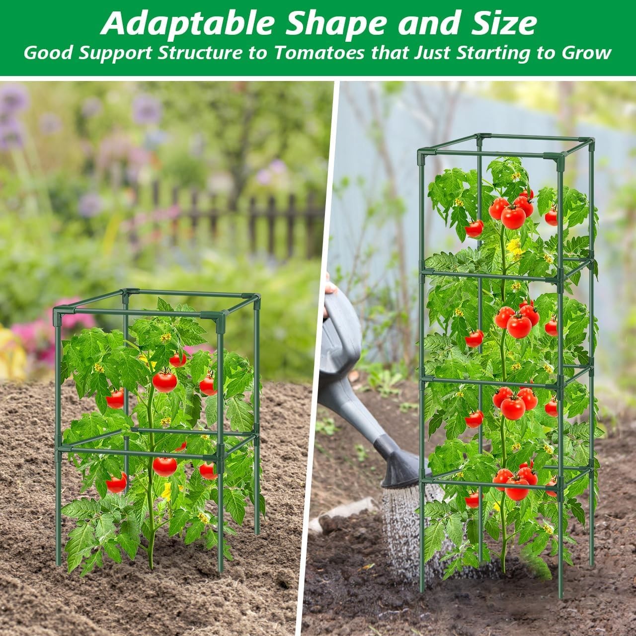 3Pack Tomato Cages for Garden,Square Tomato Plant Cage Support Heavy Duty Pole 5