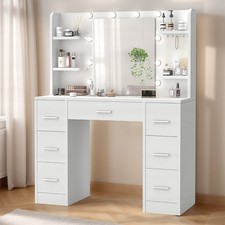 Weiß Schminktisch mit LED-Beleuchtung Spiegel, Kommode mit 7 Schublade, 6 Fächer
