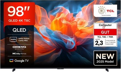 TCL 98 Zoll Fernseher, QLED 4K UHD Smart Google TV, Dolby Vision, 98T8C, HDR10+