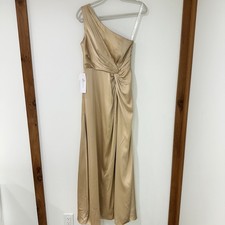 Azazie One Shoulder Pleated Maxi Dress Womens A2 Champagne Satin | Formal Core