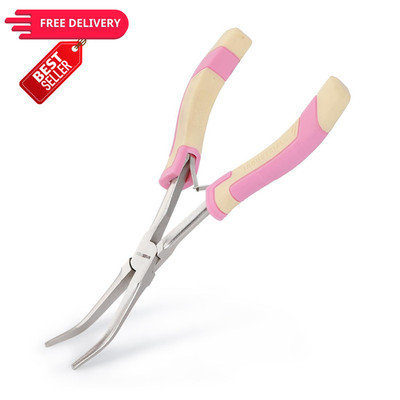 WISEPRO Mini Long Reach Needle Nose Bent Pliers - Pink