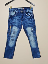 Lions Dynasty Youth Girls Distressed Sz 12 Slim Blue Jeans Zipper Right Leg