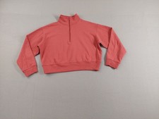 A New Day Women Sweatshirt M Pink Fleece Cropped 1/4 Zip Mock Neck Pullover