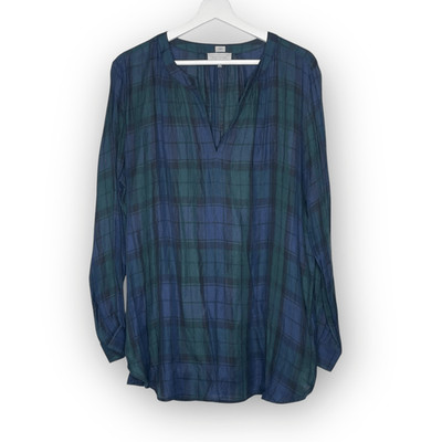 LOFT Loft Ann Taylor Blouse The Softened Shirt Blue Green Plaid Women s Size XL