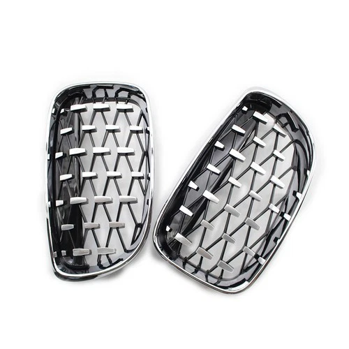 For BMW E81 E82 E87 E88 ABS 2Pcs Chrome+Black Diamond Style Front Bumper Grille - Picture 16 of 18