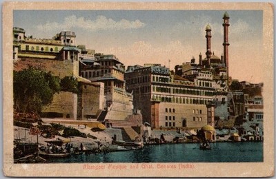 Vintage 1910s BENARES, INDIA Postcard ''Alamgeer Mosque and Ghat'' Alamgir Mosjid
