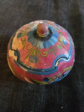 Vintage Beautiful Painted Gourd Bowl with Lid Folk Art Hand Painted