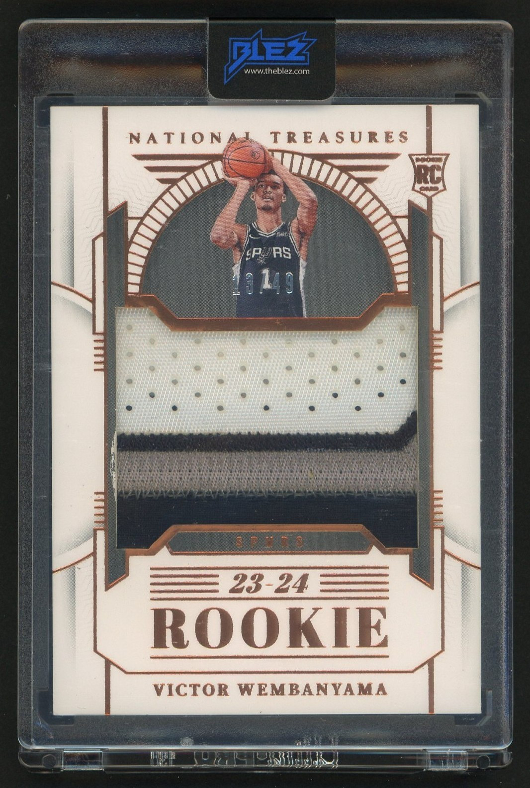 2023-24 National Treasures Bronze Victor Wembanyama RC Rookie 3-Color Patch /49 view 1