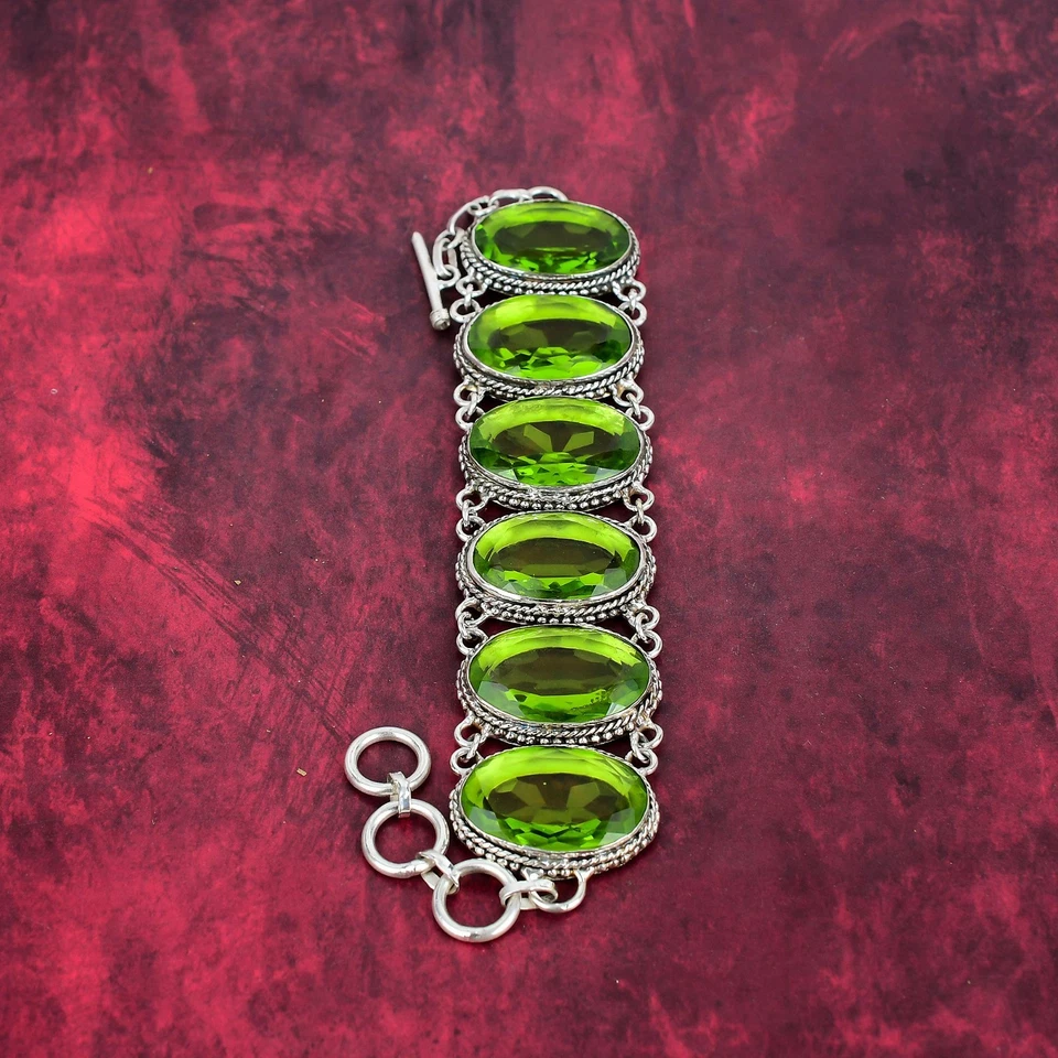 Hermosa pulsera de joyería de plata de ley 925 hecha a mano con piedras preciosas de peridoto regalo Foto 2 de 4