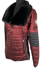 Alp n Rock Women's Coat Jacket Faux Fur Collar Quilted Puffer Medium Colorblock