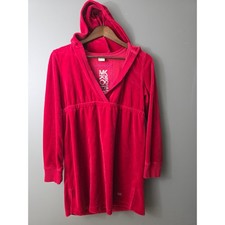 Michael Kors Red Velour Hooded Empire Waist Mini Dress Small MK Logo V-Neck