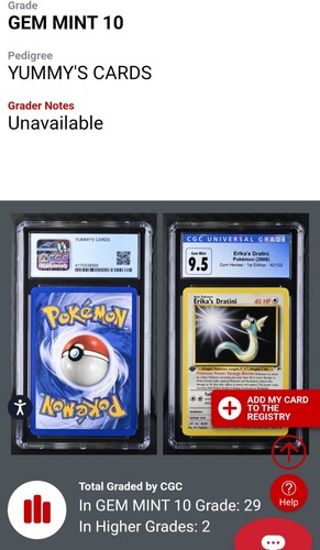 Erika's Dratini (1st Edition) graded CGC 10 for sale on eBay