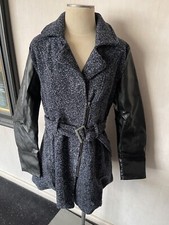Nwt Anthropologie Yoki Blue Black Wool Faux Leather Pea Coat Jacket-l-$248