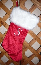 CHRISTMAS STOCKING Red White Fur Cuff Embroidered "S" Fabric Loop NEW