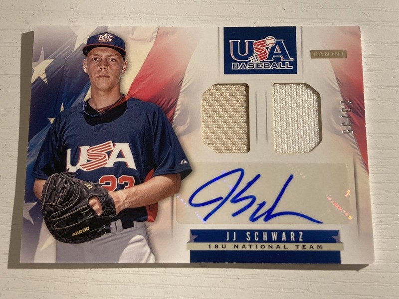 2013 Panini USA Baseball Game Used Jersey Dual Dirt Patch Auto /35 JJ Schwarz
