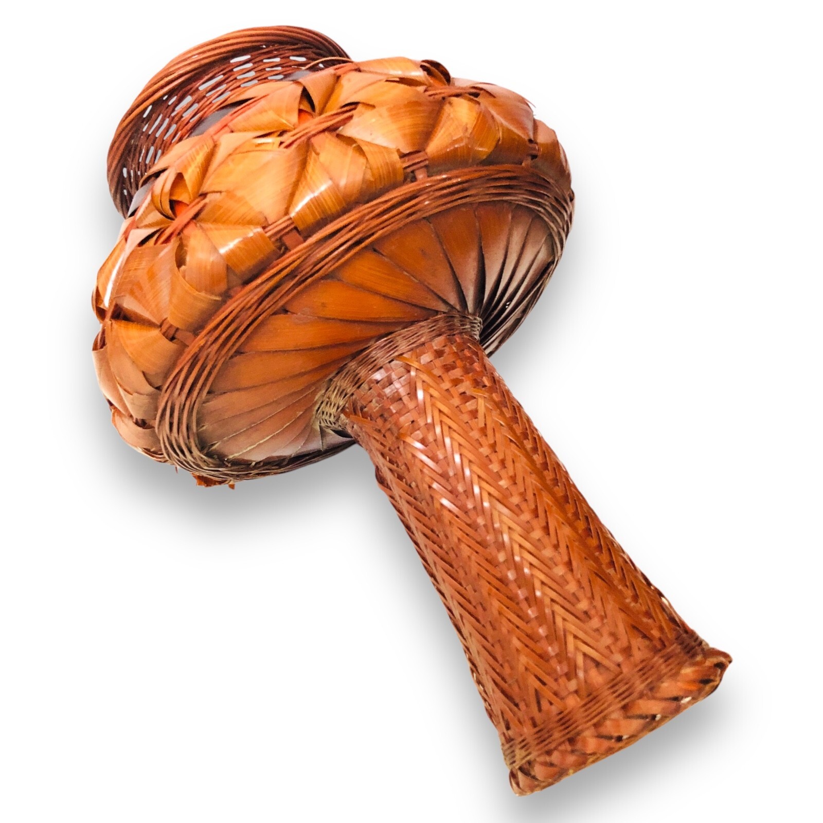 Japanese Bamboo Wicker Ikabena Vase Handcrafted Lacquer Boho Rustic Style V41