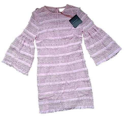 uniqlo crochet dress Uniqlo Dress 3/4 Sleeve Crochet Front Trim, Faux Buttons, Purple Women's S