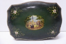 VINTAGE BISCUIT TOFFEE LOLLY TIN RIDING THROUGH TOWN FLORAL - ON BUN FEET