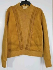 60s Brent Montgomery Ward 2 Ply Wool And Suede Sweater Gold Medium SEE DESCRIPT