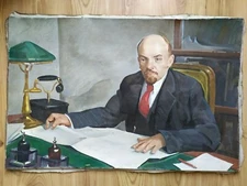 RARE Vintage antique Oil Painting Lenin Soviet USSR Socialist realism Pavlyuk