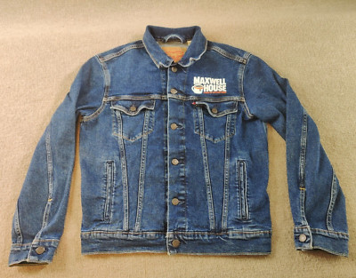 Levi Strauss Indigo Blue Denim Trucker Jacket Adult Small Coffee Brand Logo