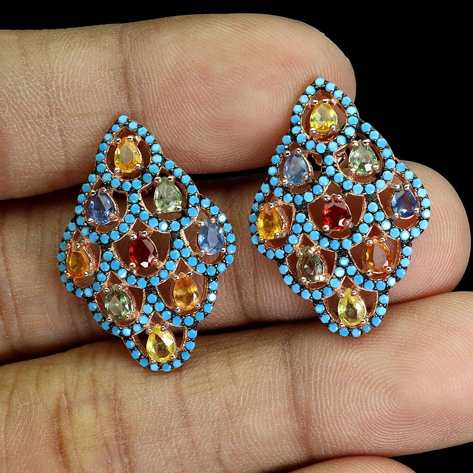 925 Sterling Silver Earrings Pear Sapphire Cz Gemstone Jewelry - Image 2 of 4