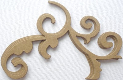 (4) SCROLL CORNER FLOURiSH -  Bare Chipboard Die Cuts - 4 3/8''