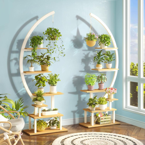 7 Tier Metal Plant Stand Flower Pot Display Rack with Grow Light Half Moon - Afbeelding 1 van 7