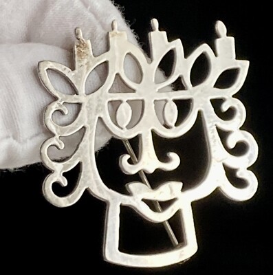 Sterling Silver Medusa Style Modern Unique Brooch Pin 1.75in 925 8.32g Stamped