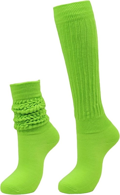 Neon Lime Slouch Knee Socks Hooters Uniform Workout Soccer Run Warm Cozy Long