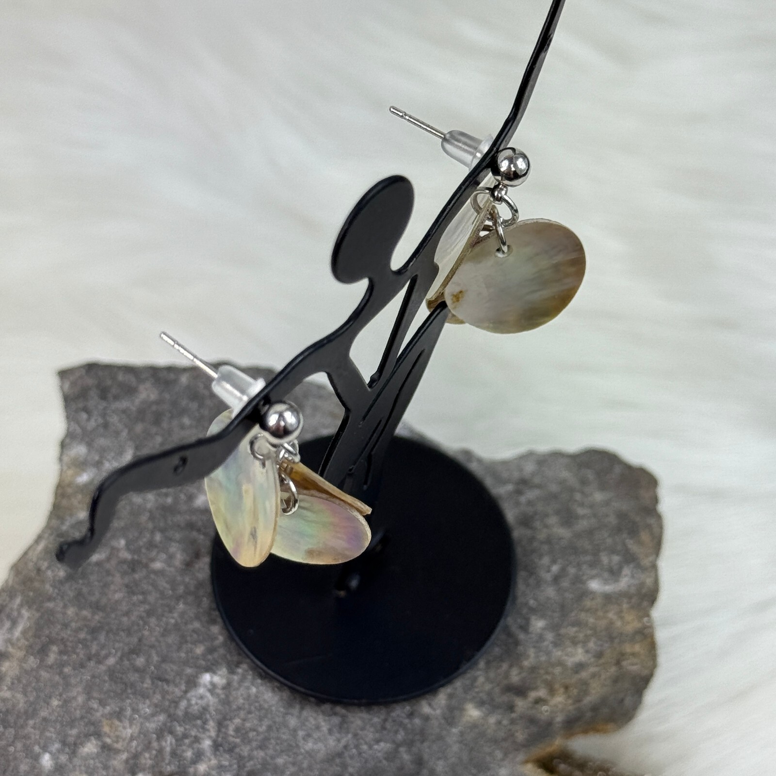 MOP Shell Disc Dangle & Drop Silver Tone Earrings… - image 3