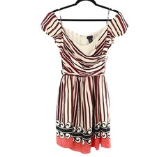 Anna Sui Silk Dress Womens 9 Cream Retro Bohemian Romantic Brunch Contemporary