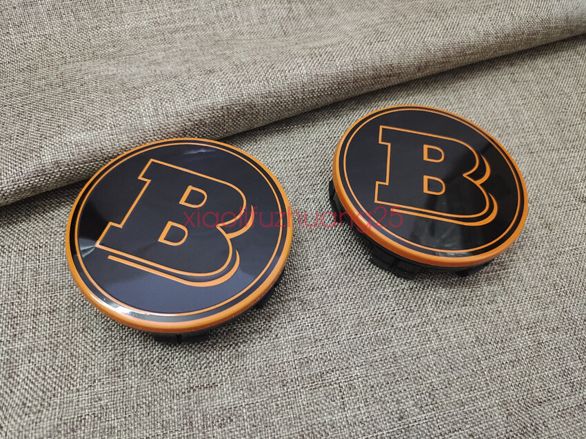 For Mercedes Centre Caps 75mm Brabus Emblems Alloy Wheel Badges Orange Black OE