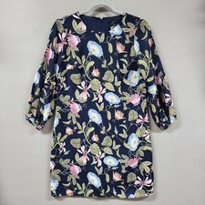 Ann Taylor Petite 4P Blue Floral Shift Dress Short Puff Sleeve Career Casual