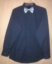 Boy's VANHEUSEN XL 18/20 Long Sleeve Blue Button Down Dress Shirt  Bow Ties EUC